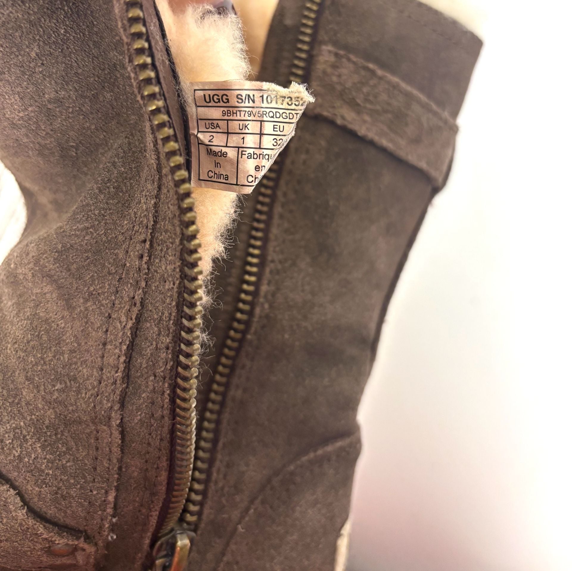 UGG Kids Boots Size 2 Brown Suede Double Buckle Cream Lined Side Zip 9