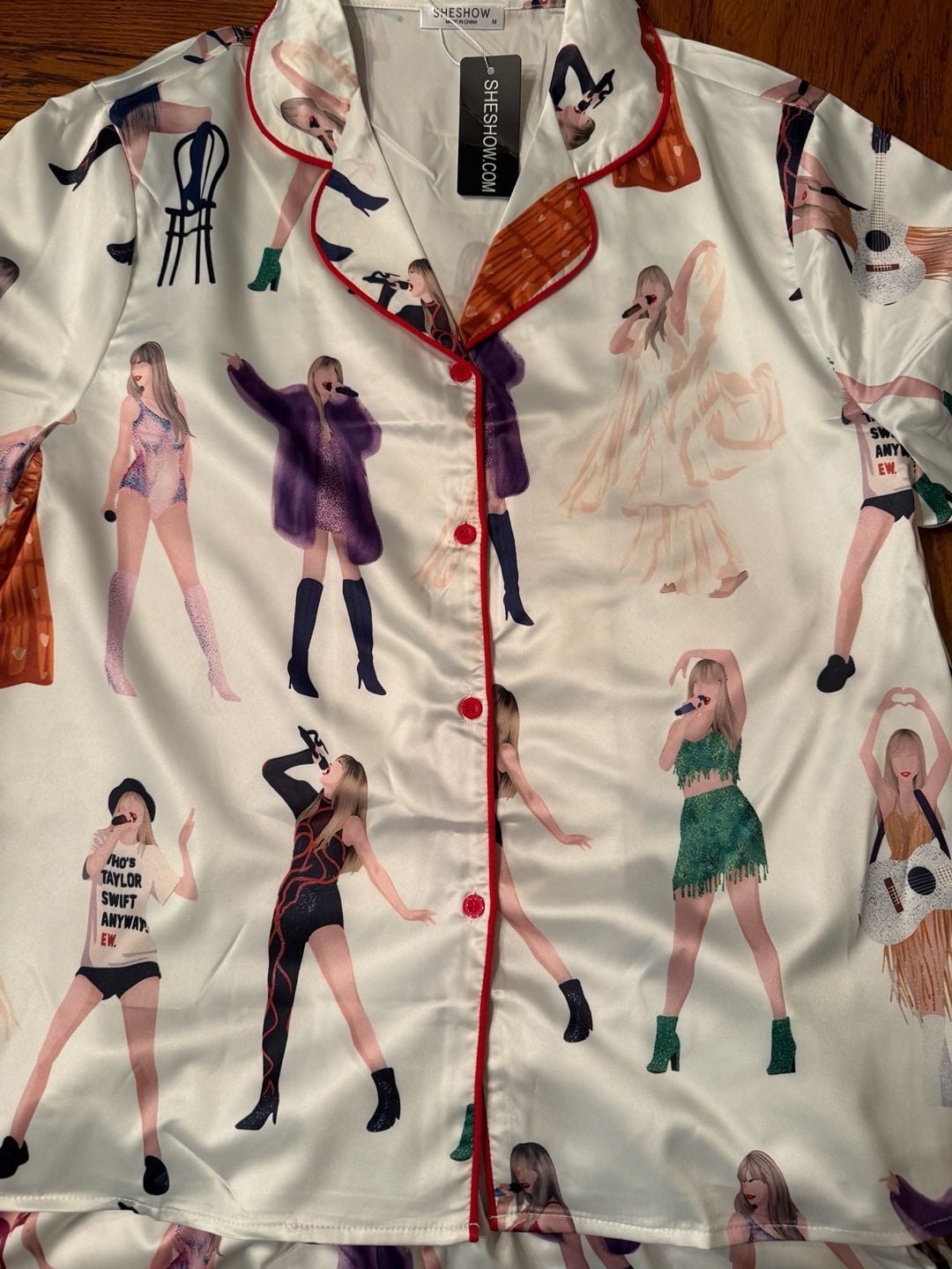 SHESHOW Taylor Swift Eras Pajama Set Size M White Satin Short PJs h1580 2