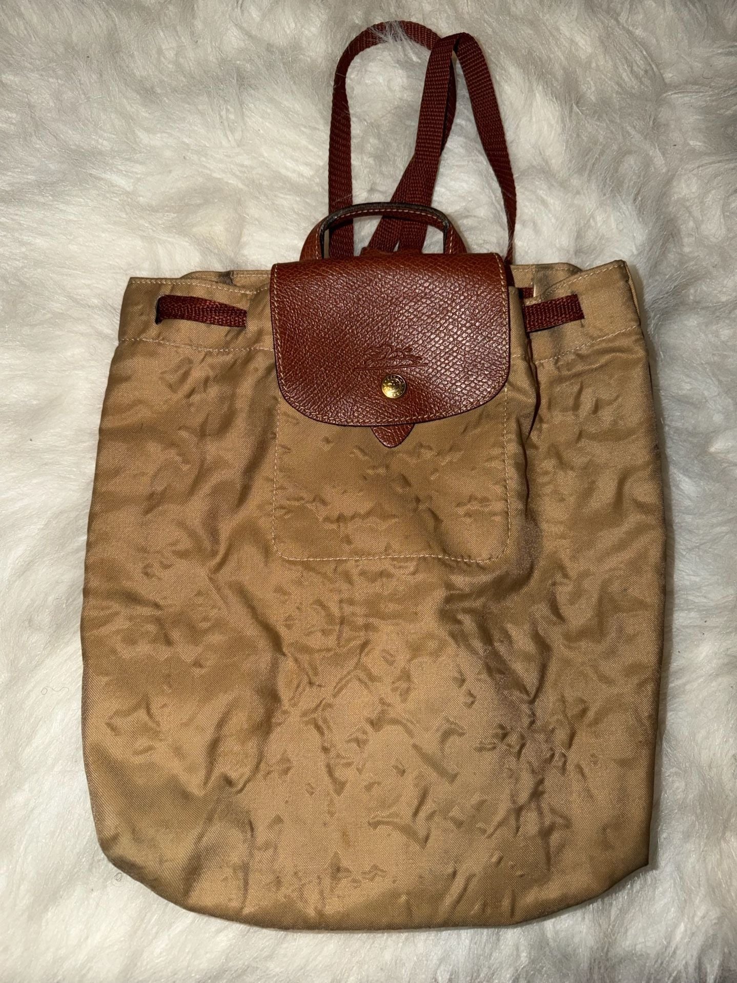 Longchamp Nylon Backpack Brown Leather Trim 2