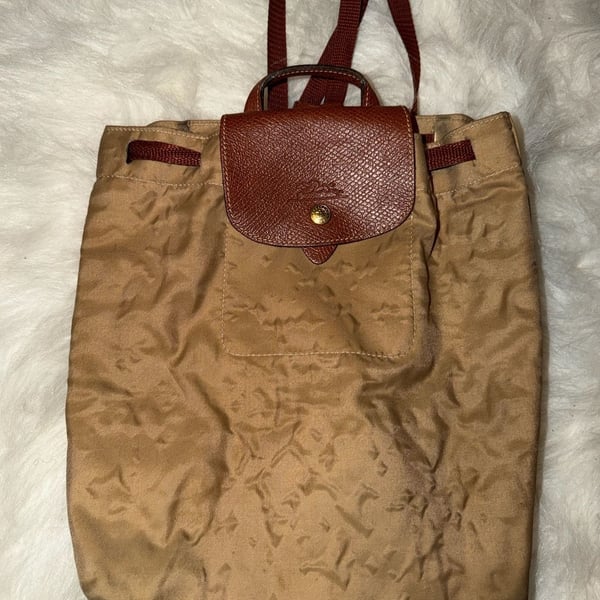 Longchamp Nylon Backpack Brown Leather Trim