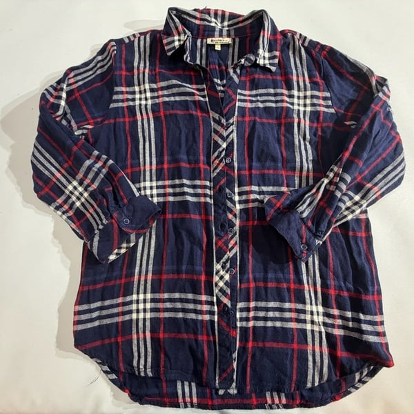 Hester & Orchard Navy Blue Plaid Flannel Shirt Large L