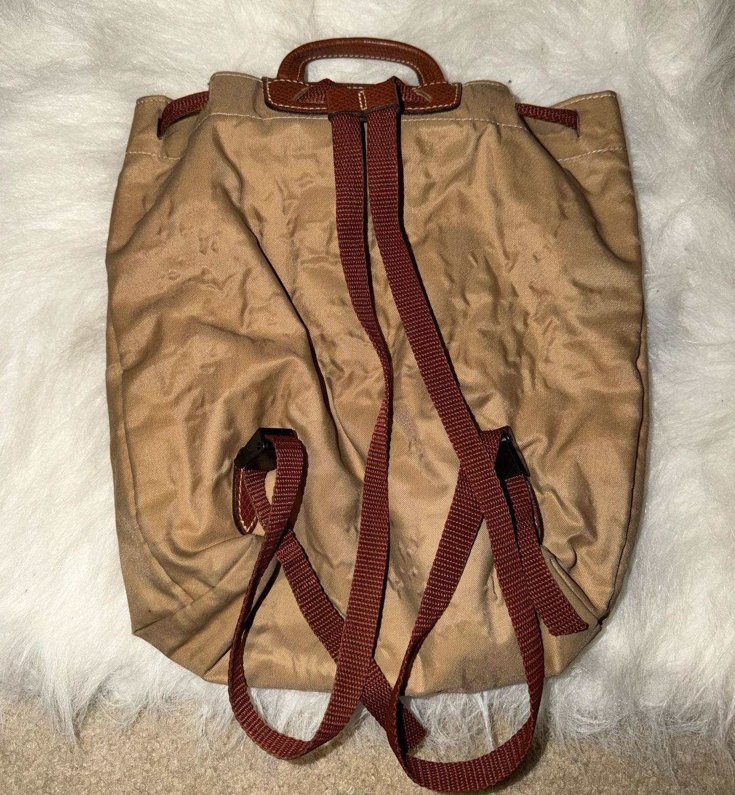 Longchamp Nylon Backpack Brown Leather Trim 3