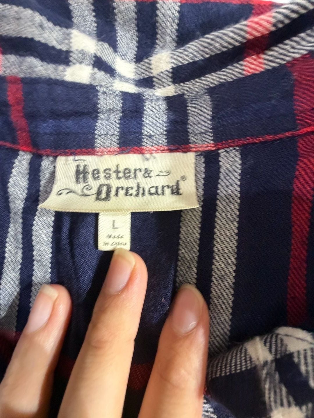 Hester & Orchard Navy Blue Plaid Flannel Shirt Large L 3