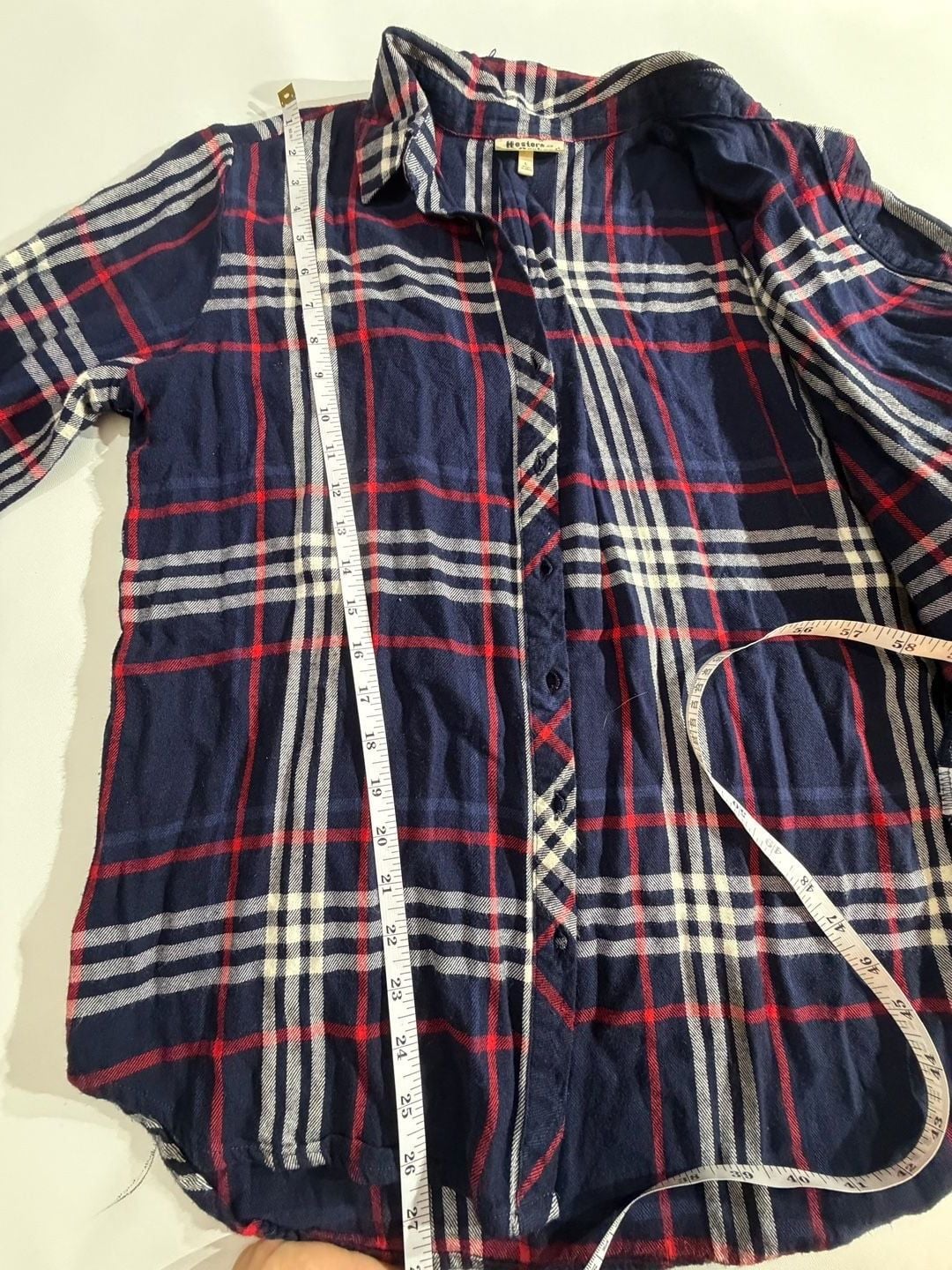 Hester & Orchard Navy Blue Plaid Flannel Shirt Large L 4