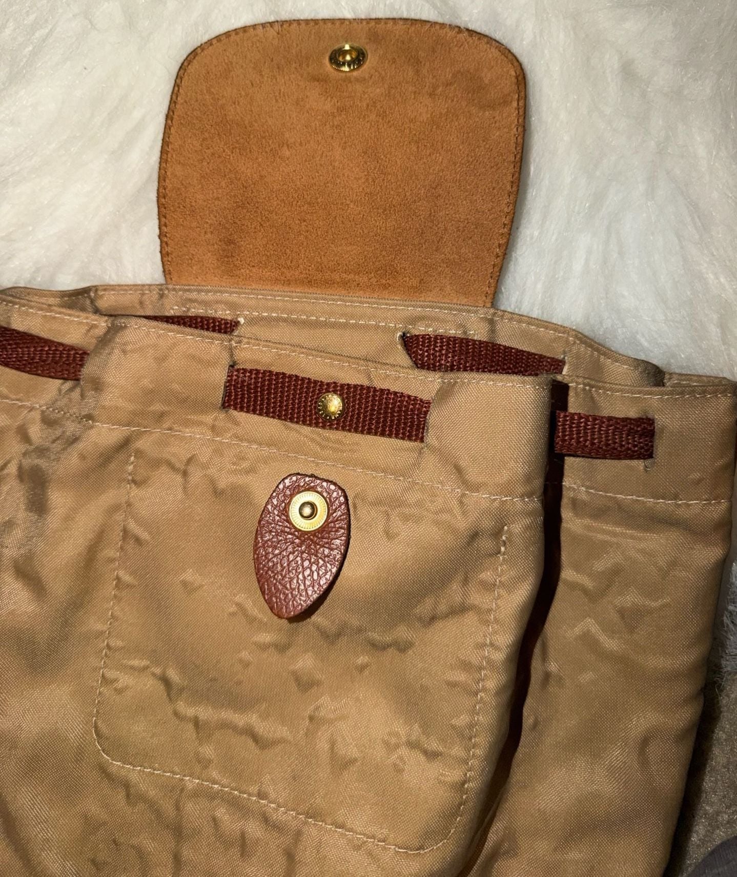 Longchamp Nylon Backpack Brown Leather Trim 4