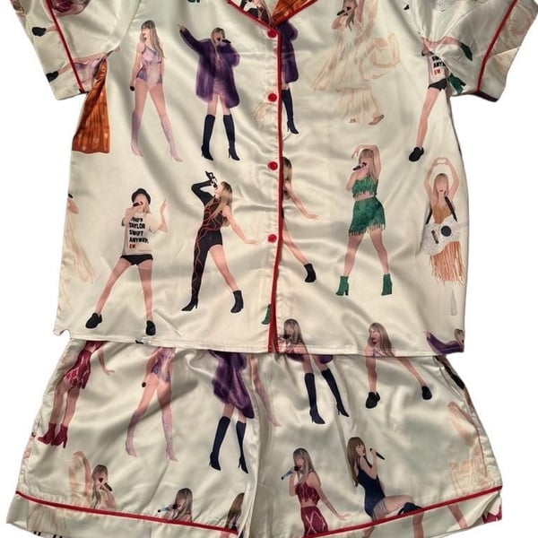 SHESHOW Taylor Swift Eras Pajama Set Size M White Satin Short PJs h1580