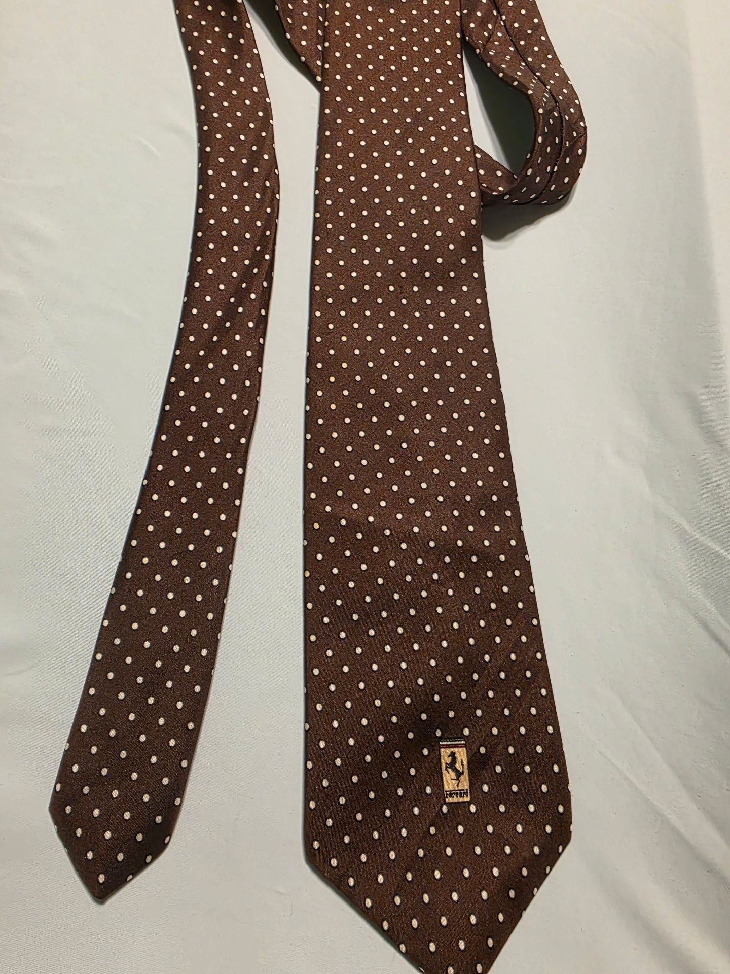 Ferrari Polka Dot Necktie Brown White Silk 1