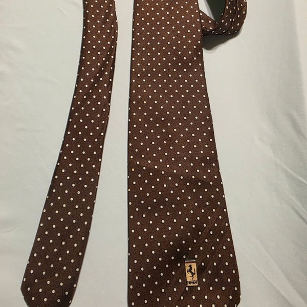 Ferrari Polka Dot Necktie Brown White Silk