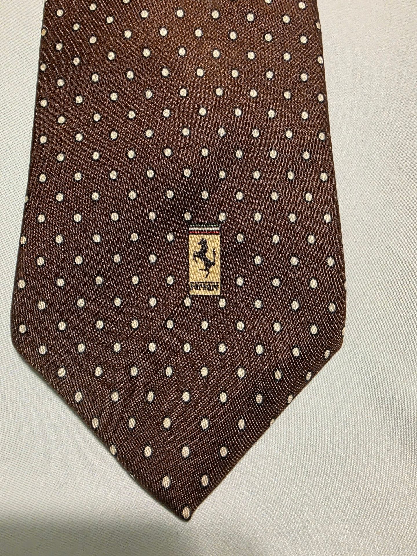 Ferrari Polka Dot Necktie Brown White Silk 2