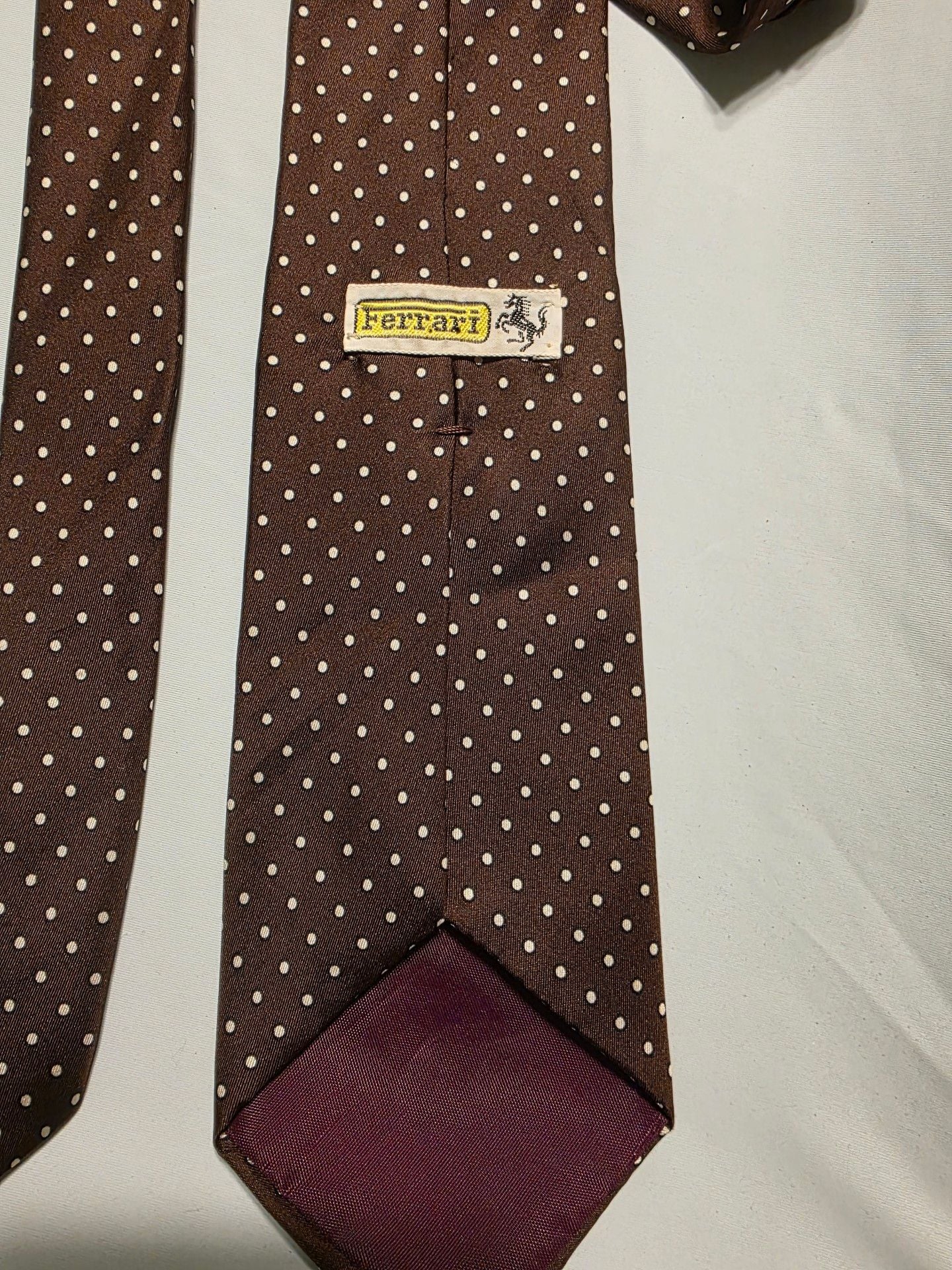 Ferrari Polka Dot Necktie Brown White Silk 3