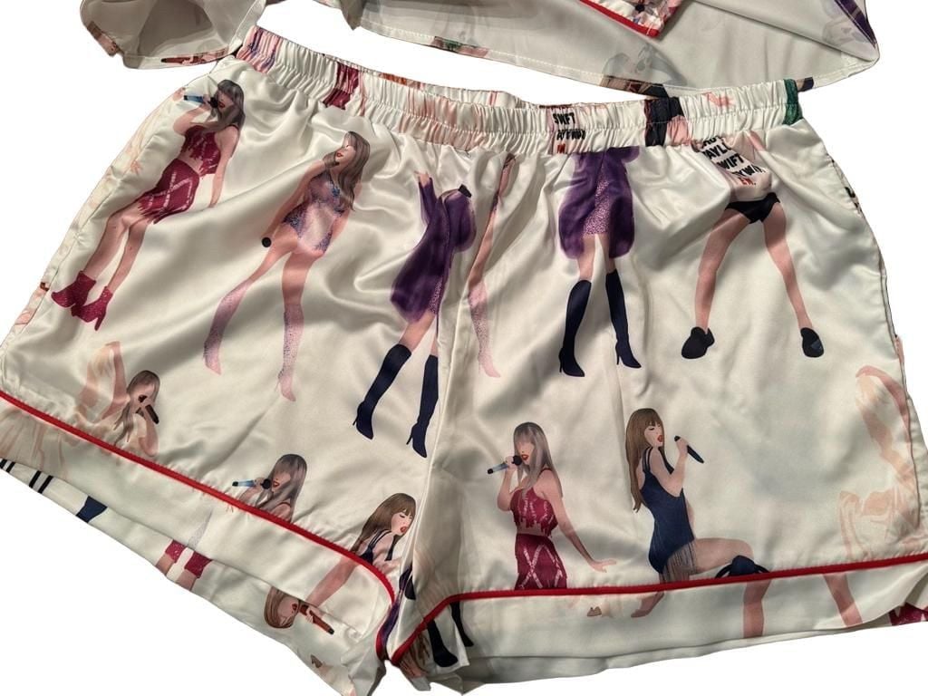 SHESHOW Taylor Swift Eras Pajama Set Size M White Satin Short PJs h1580 5