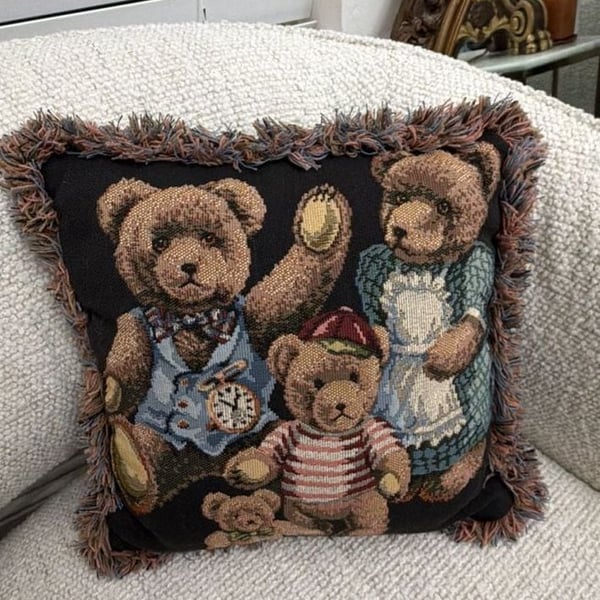 Dakotah Teddy Bear Family Tapestry Decorative Throw Pillow
