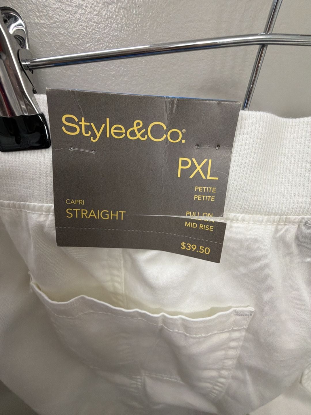 Style & Co Cargo Capri Pants PXL White Roll Tab Straight Mid Rise 3