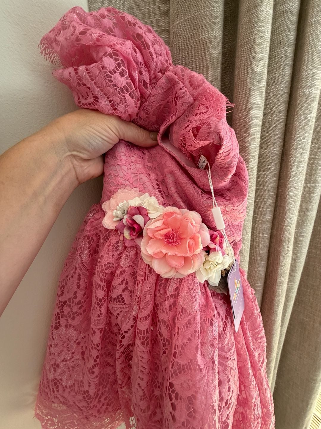 Eulimere Pink Lace Dress Floral Sash New (12-18 Months) 11