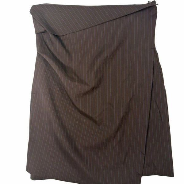 Zara Women's Brown Striped Lined Faux Wrap Dress Size Size XL Brown Blue