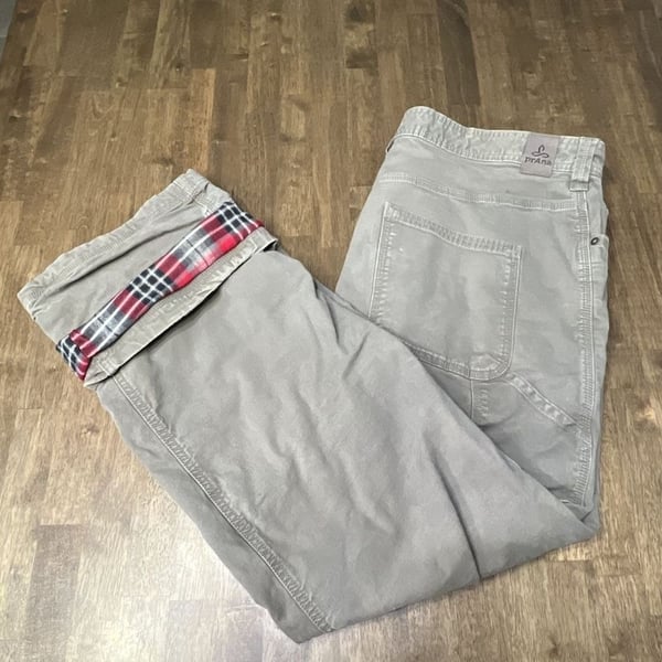 Prana Lined Pants Size 40W x 32L Gray Flannel Plaid