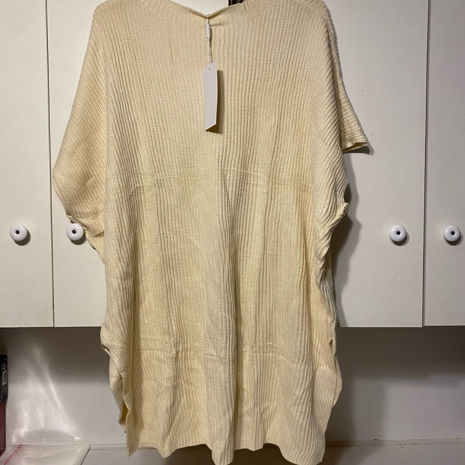SHEWIN Knit Sweater Poncho Size 2XL Beige Oversized Pullover Top 2
