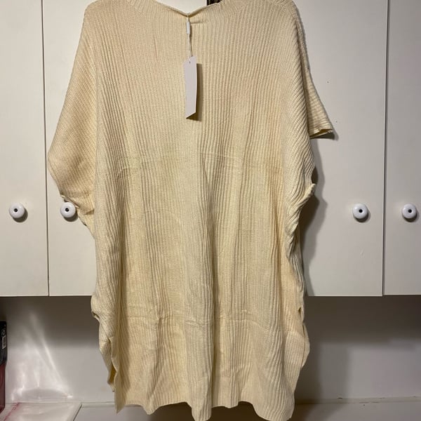 SHEWIN Knit Sweater Poncho Size 2XL Beige Oversized Pullover Top