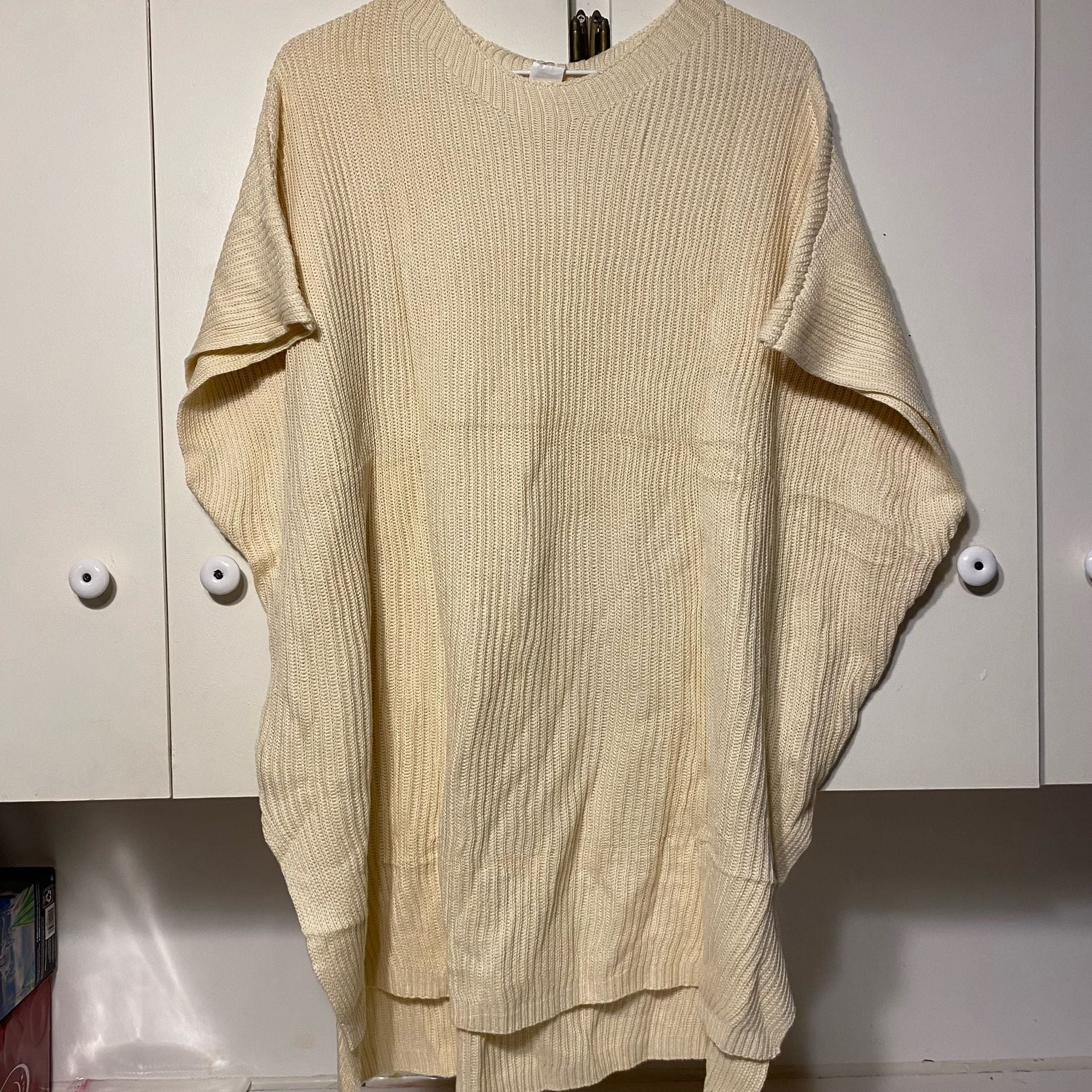 SHEWIN Knit Sweater Poncho Size 2XL Beige Oversized Pullover Top 4