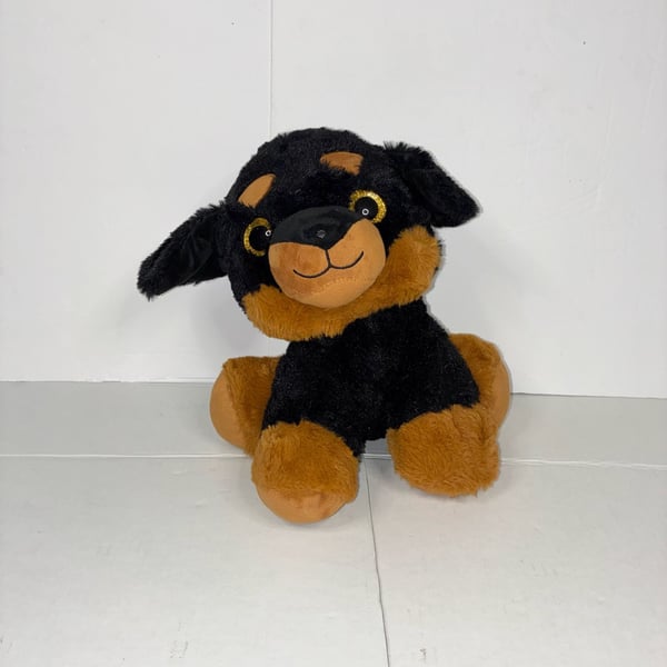 The Toy Factory Rottweiler Dog Plush Stuffed Animal Black Tan Gold Eyes