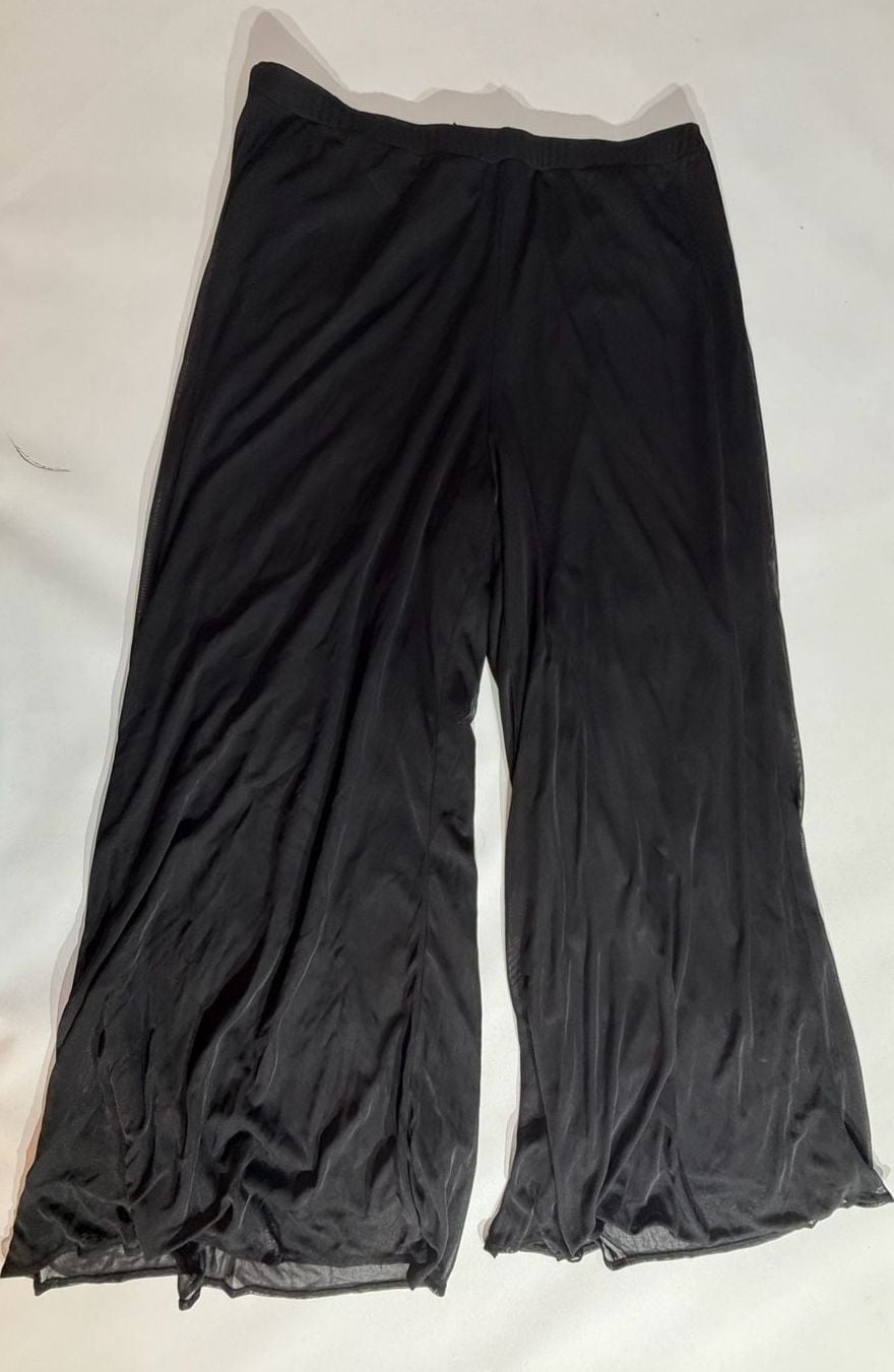 Black Mesh Sheer Sheer Palazzo Wide Leg Flare Pants 1
