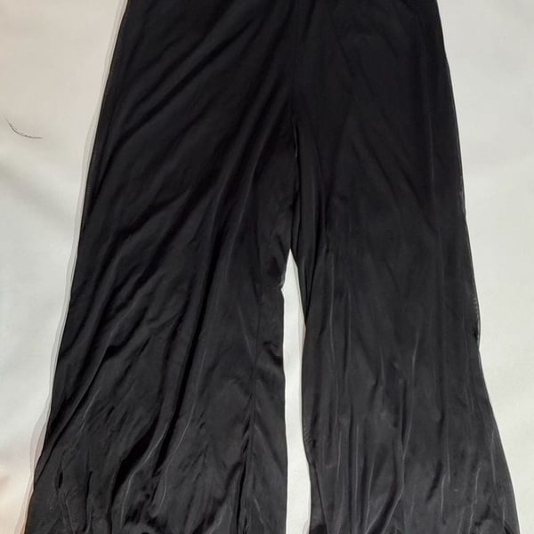 Black Mesh Sheer Sheer Palazzo Wide Leg Flare Pants