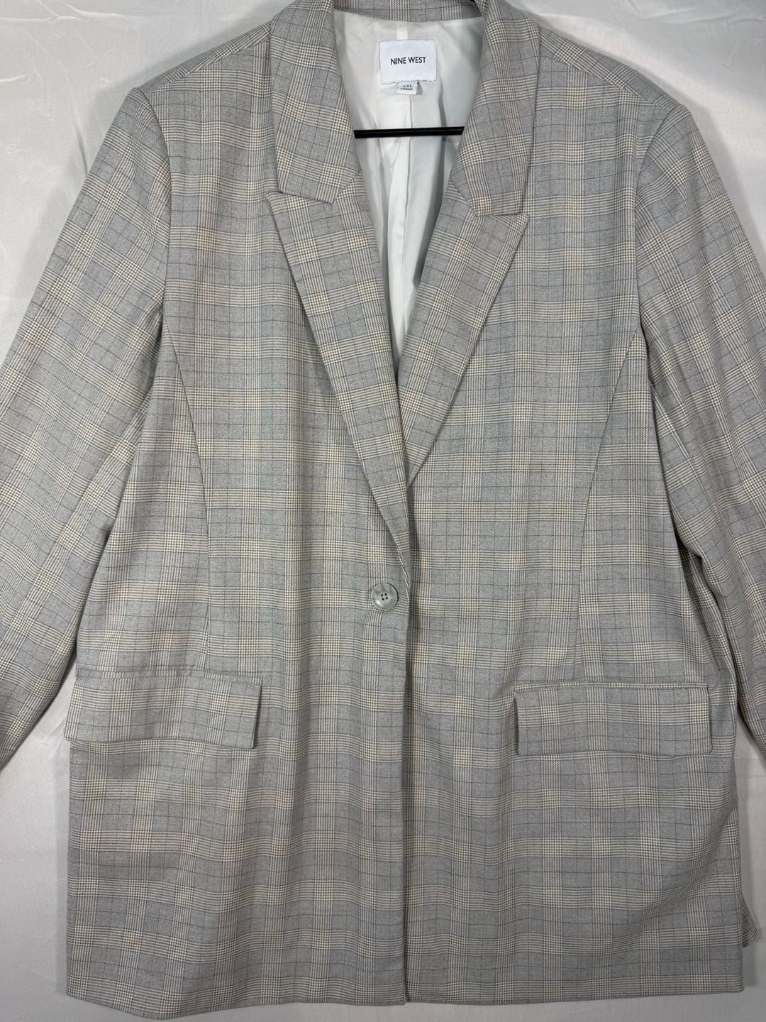 Nine West Plaid Blazer Size 2XL Gray Single Button Longline Jacket 4
