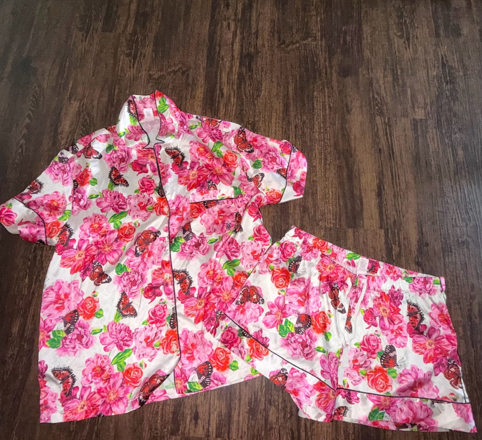 Victoria's Secret Satin Pajama Set Size M Pink Floral Butterfly 2