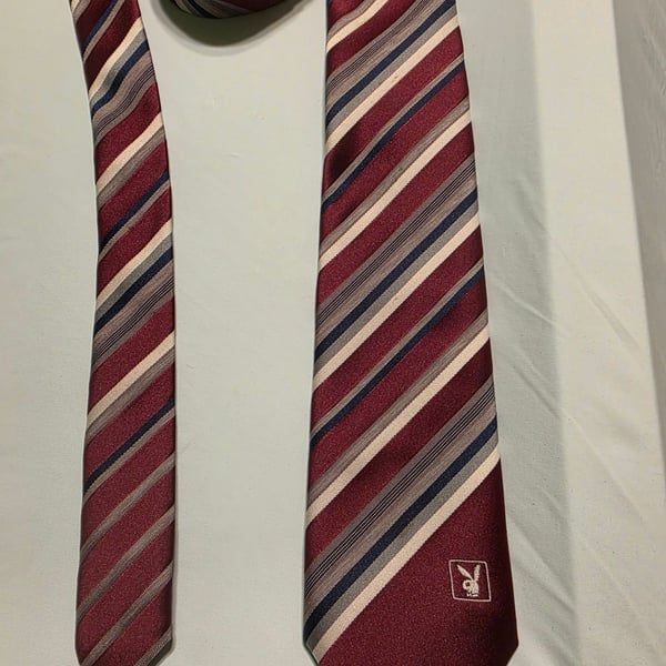 Playboy Striped Burgundy Red, White and Blue Necktie