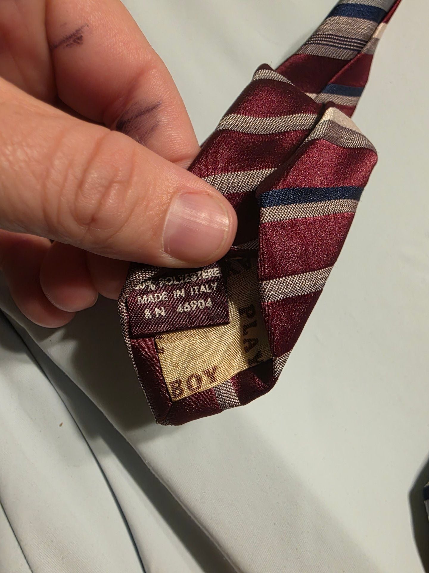 Playboy Striped Burgundy Red, White and Blue Necktie 3