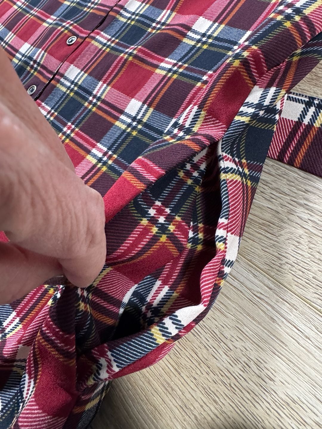 Downeast Plaid Shirt Dress Red Navy Belted Button Front Short Sleeve M 5