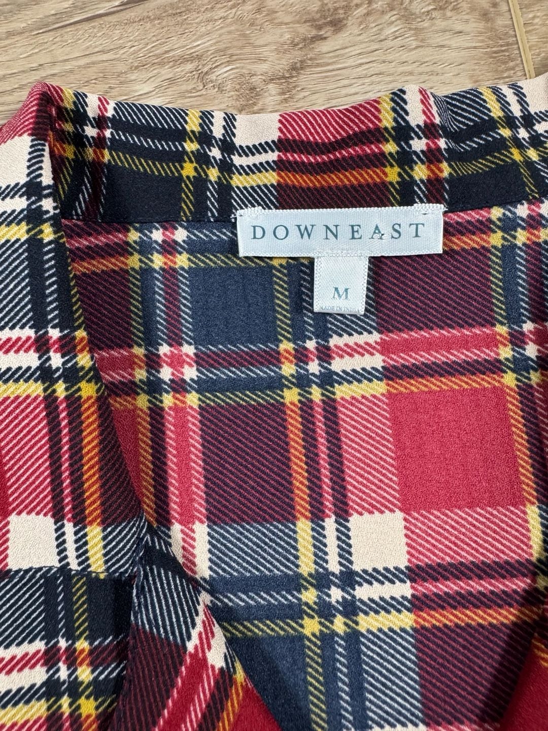 Downeast Plaid Shirt Dress Red Navy Belted Button Front Short Sleeve M 7
