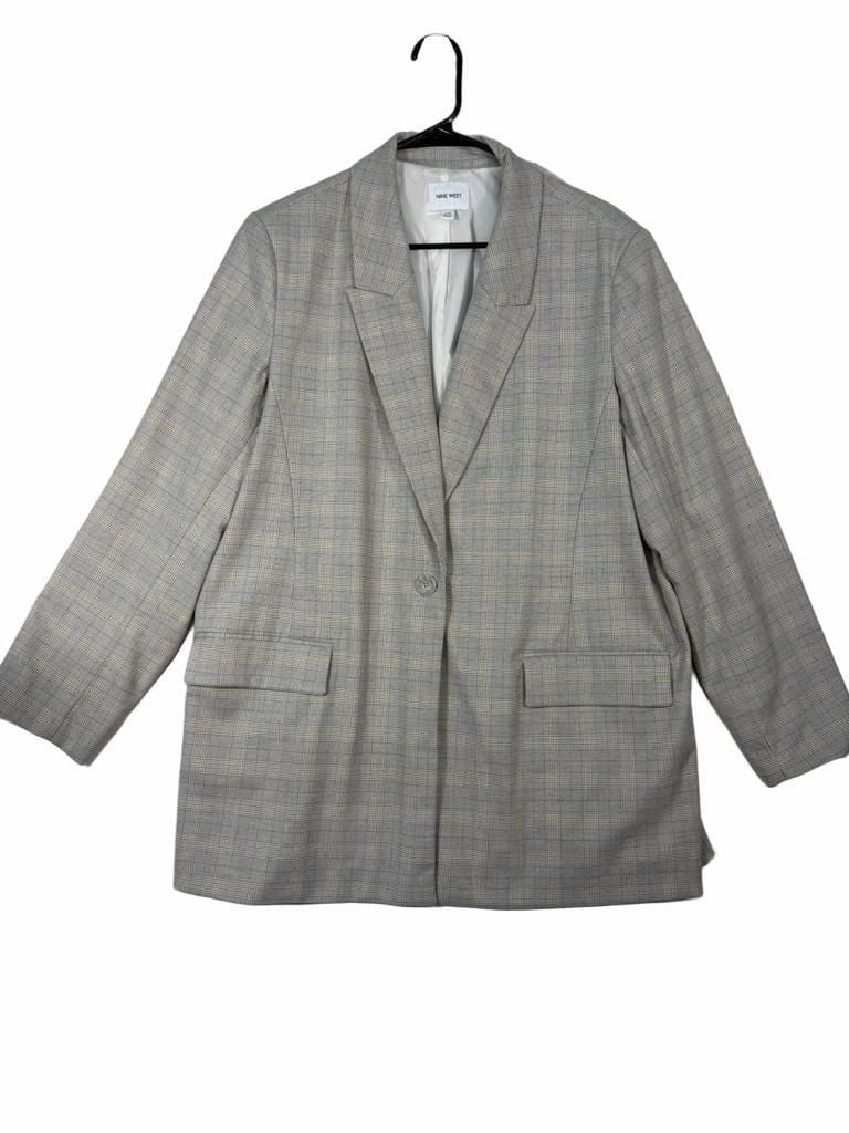 Nine West Plaid Blazer Size 2XL Gray Single Button Longline Jacket 2