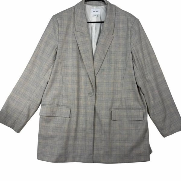 Nine West Plaid Blazer Size 2XL Gray Single Button Longline Jacket