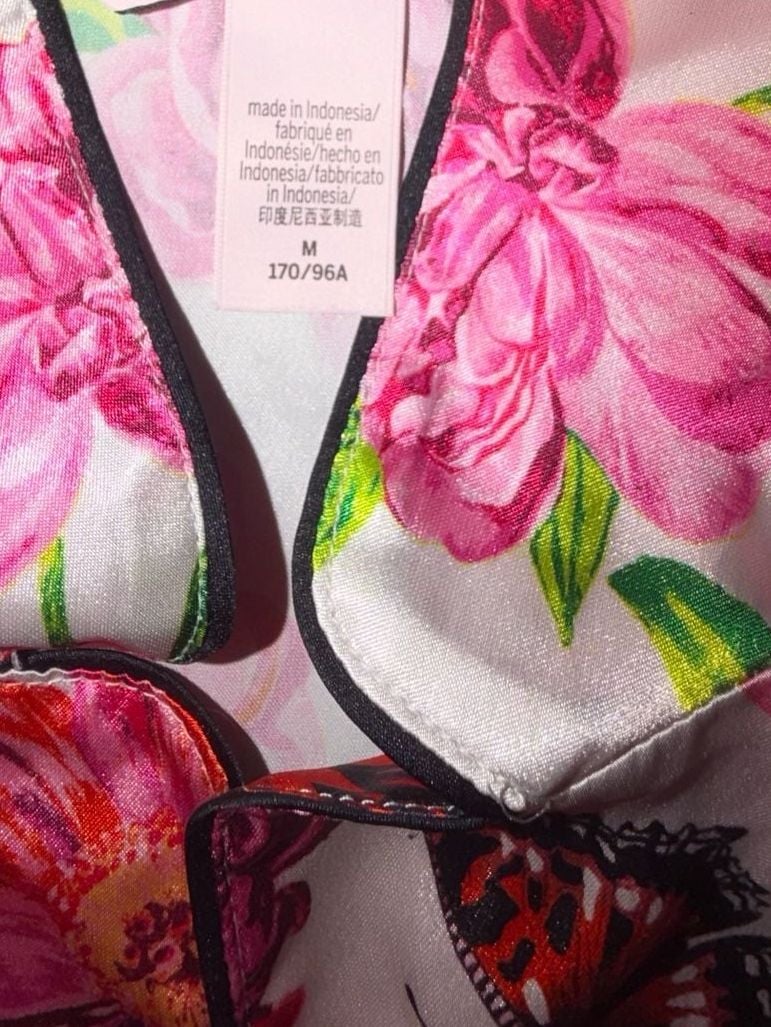 Victoria's Secret Satin Pajama Set Size M Pink Floral Butterfly 3