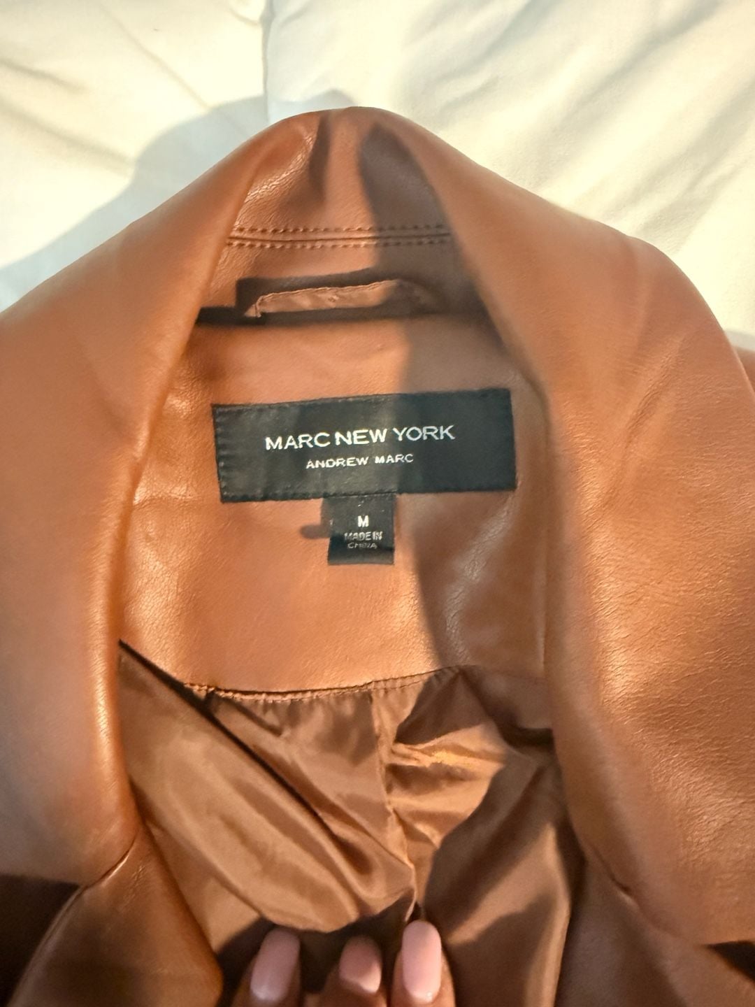 Marc New York Andrew Marc Trench Coat Size M Brown Faux Leather Double Breasted 4