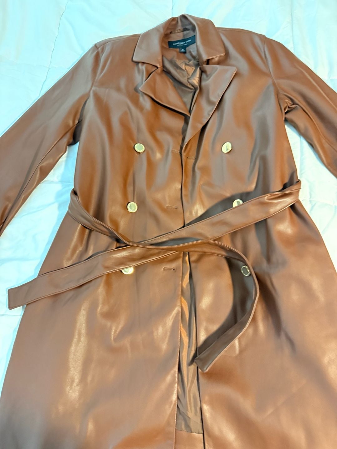 Marc New York Andrew Marc Trench Coat Size M Brown Faux Leather Double Breasted 7