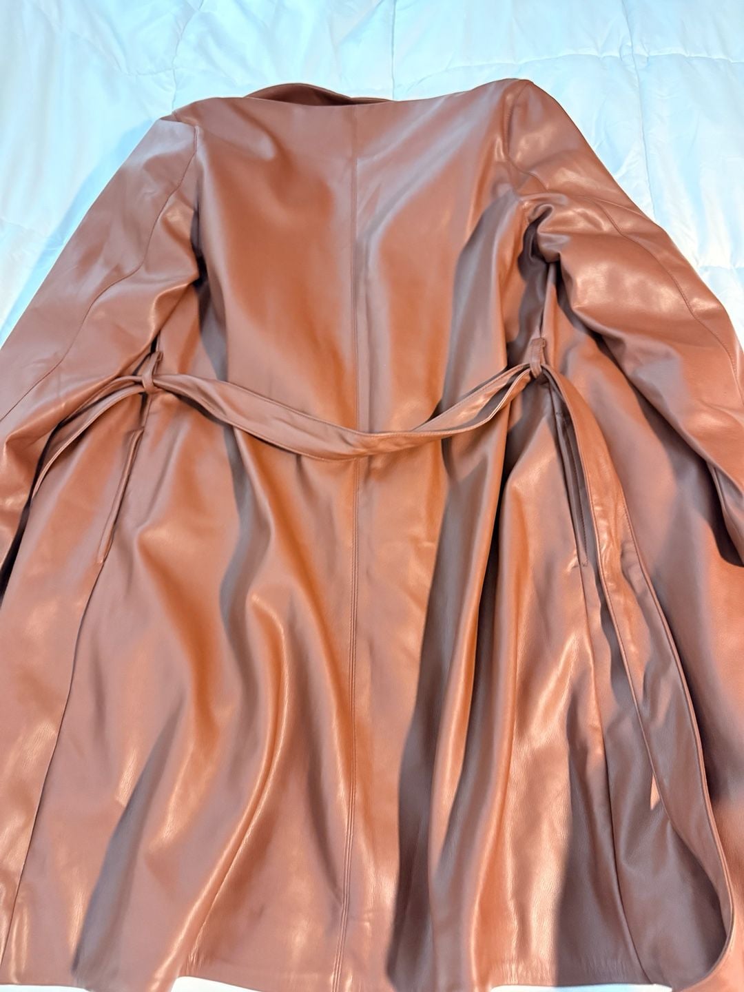Marc New York Andrew Marc Trench Coat Size M Brown Faux Leather Double Breasted 8
