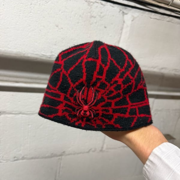 Spyder Web Beanie Black Red Spider Print