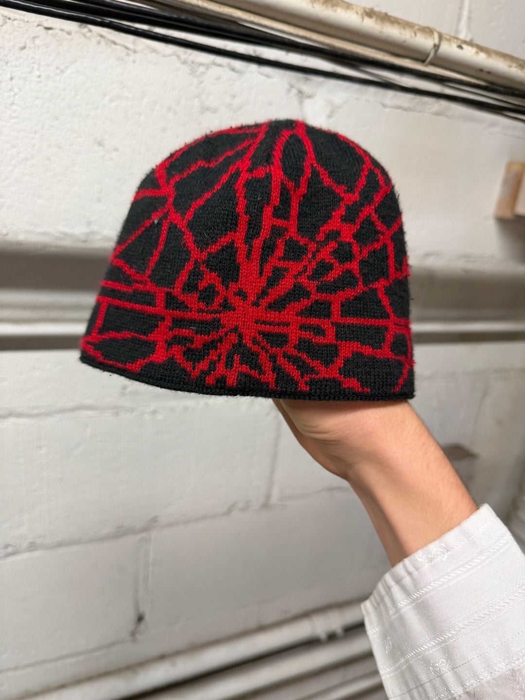 Spyder Web Beanie Black Red Spider Print 3