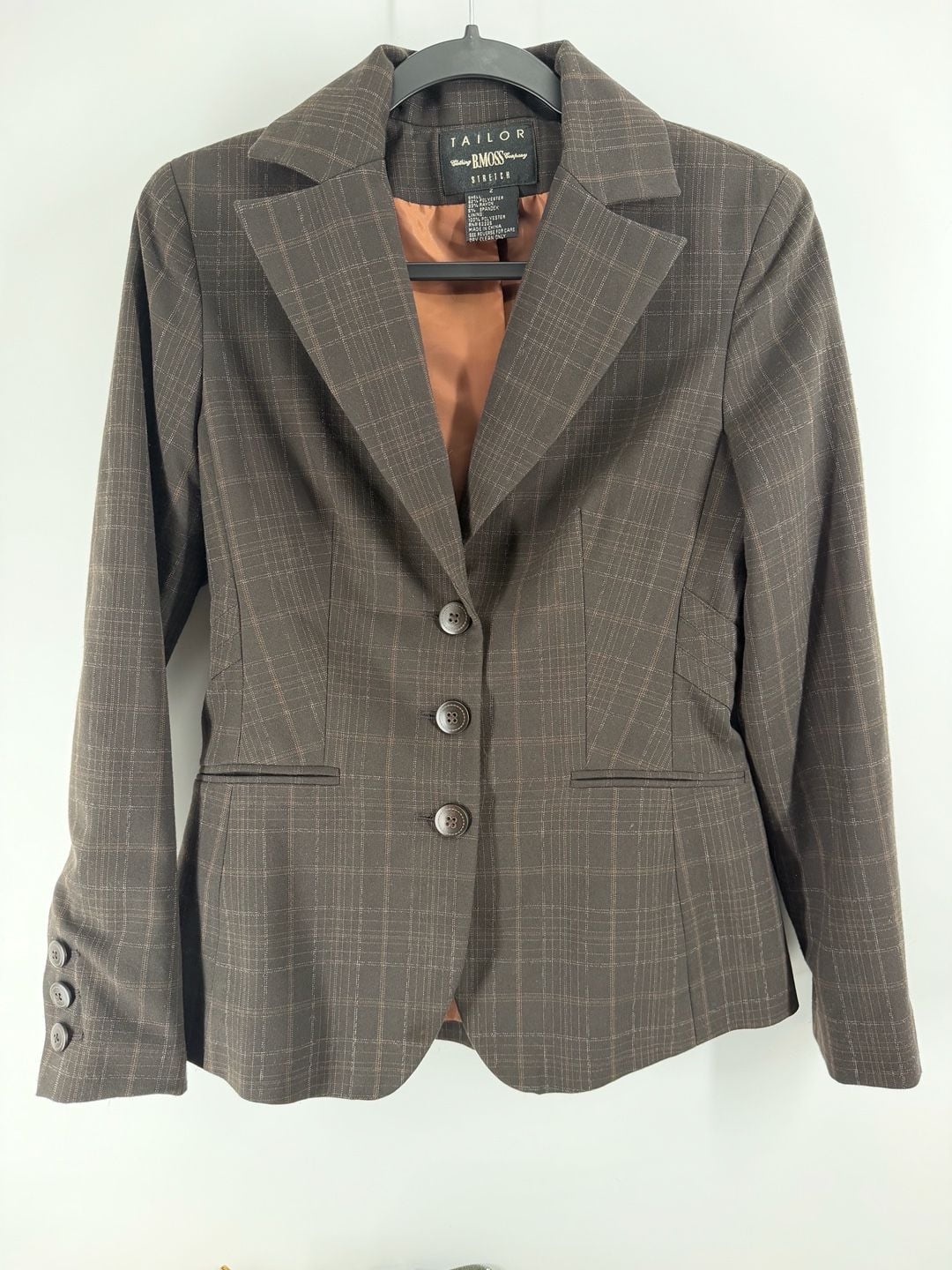 B. Moss Tailor Stretch Plaid Skirt Suit Set Size 2 Brown Y2K Dark Academia 2