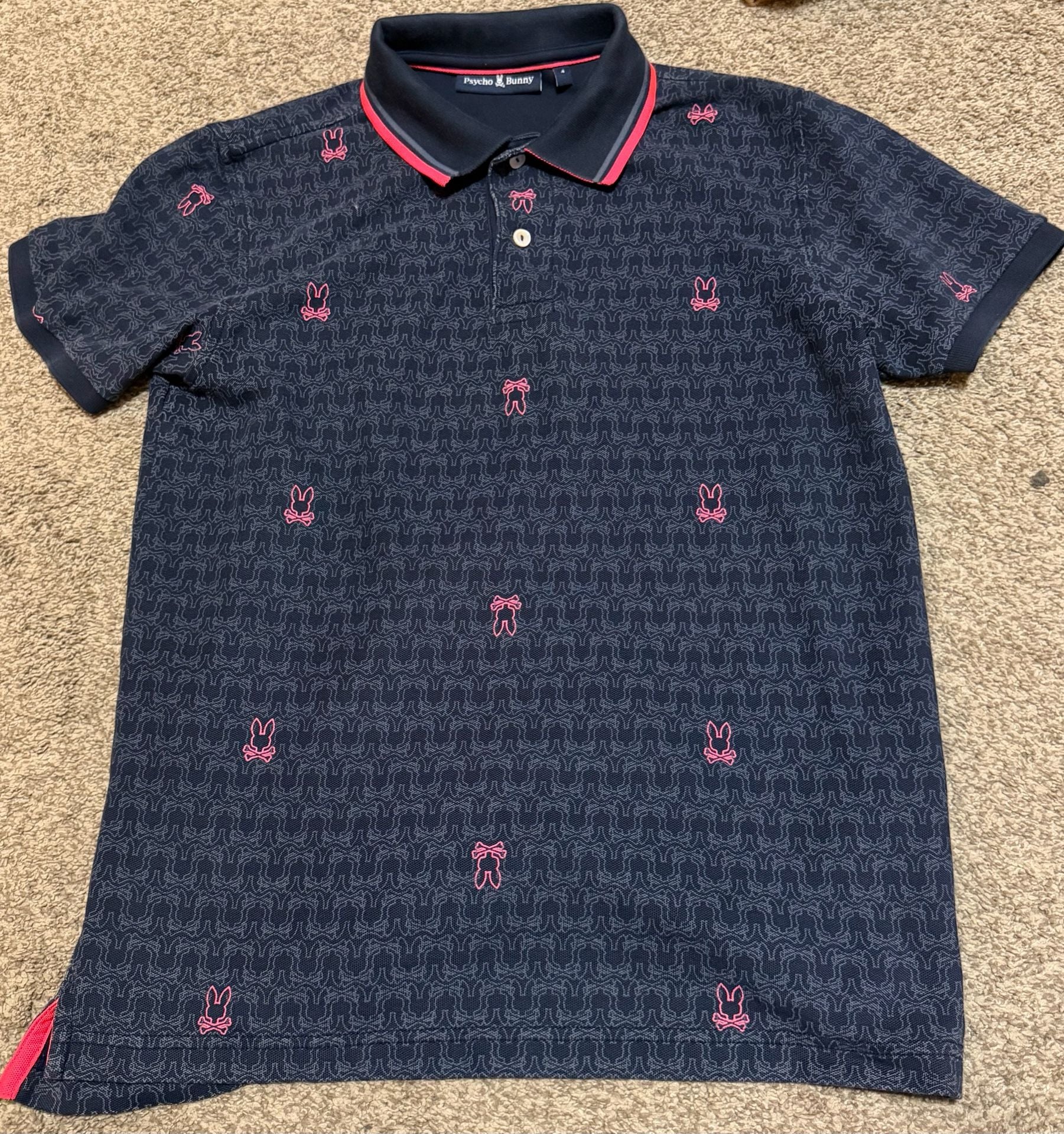 Psycho Bunny Belmont AOP Pique Polo Shirt Size S Navy 2