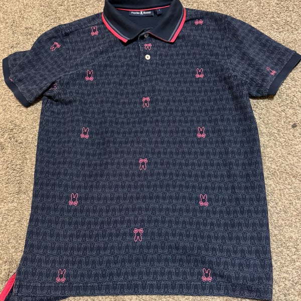 Psycho Bunny Belmont AOP Pique Polo Shirt Size S Navy