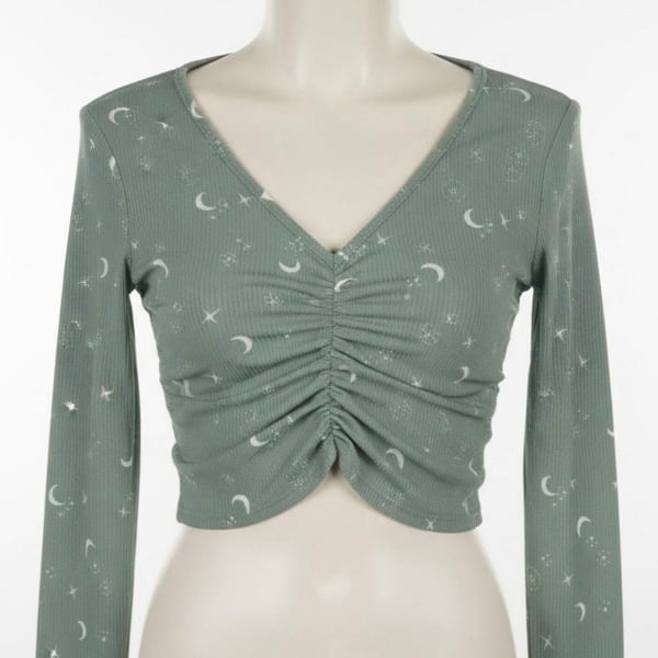 Forever 21 Moon Star Crop Top Size M Green Long Sleeve