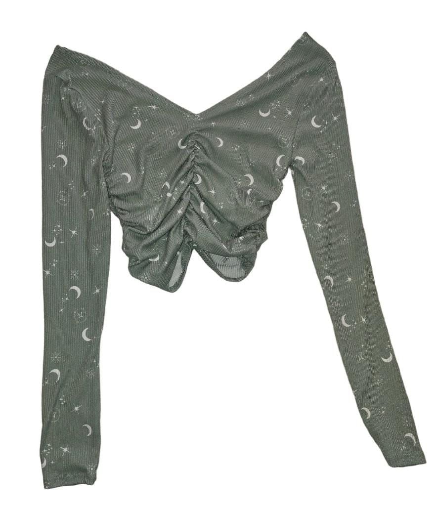 Forever 21 Moon Star Crop Top Size M Green Long Sleeve 5