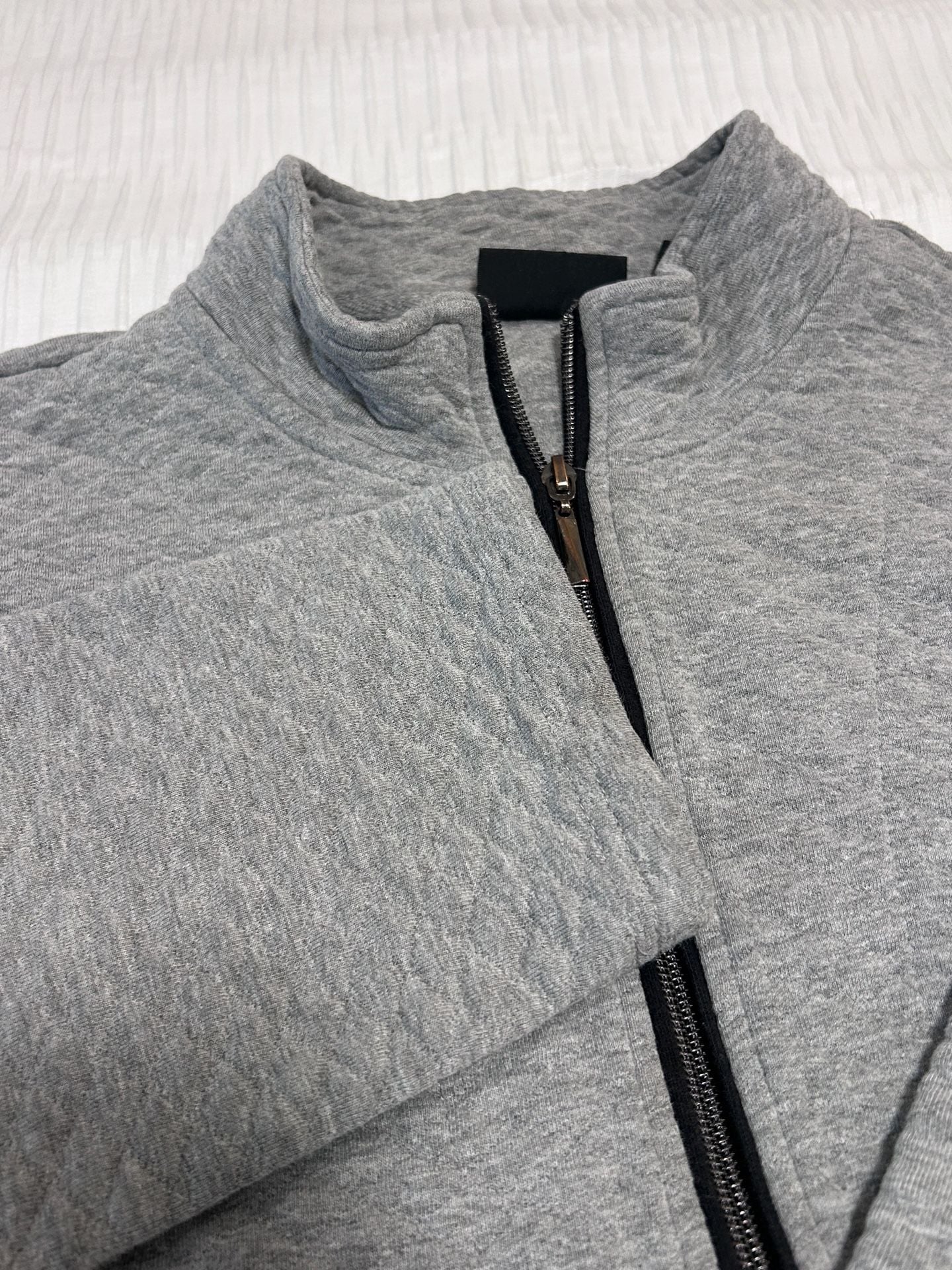 Onque Casual Full Zip Quilted Jacket Size L Gray Cotton Blend 2