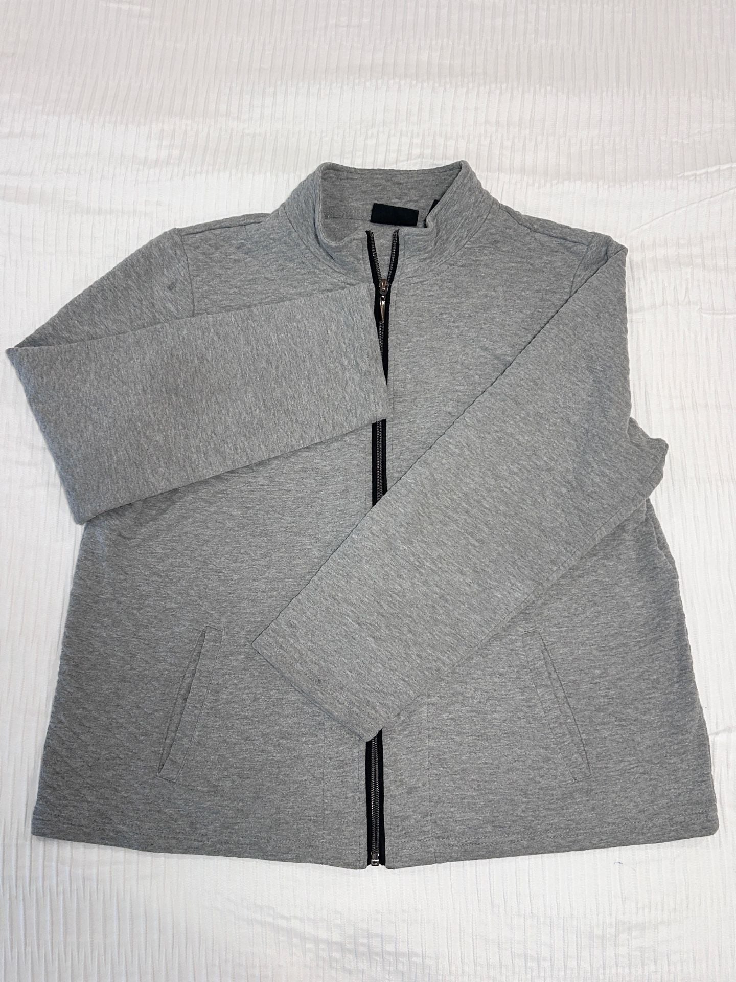 Onque Casual Full Zip Quilted Jacket Size L Gray Cotton Blend 3