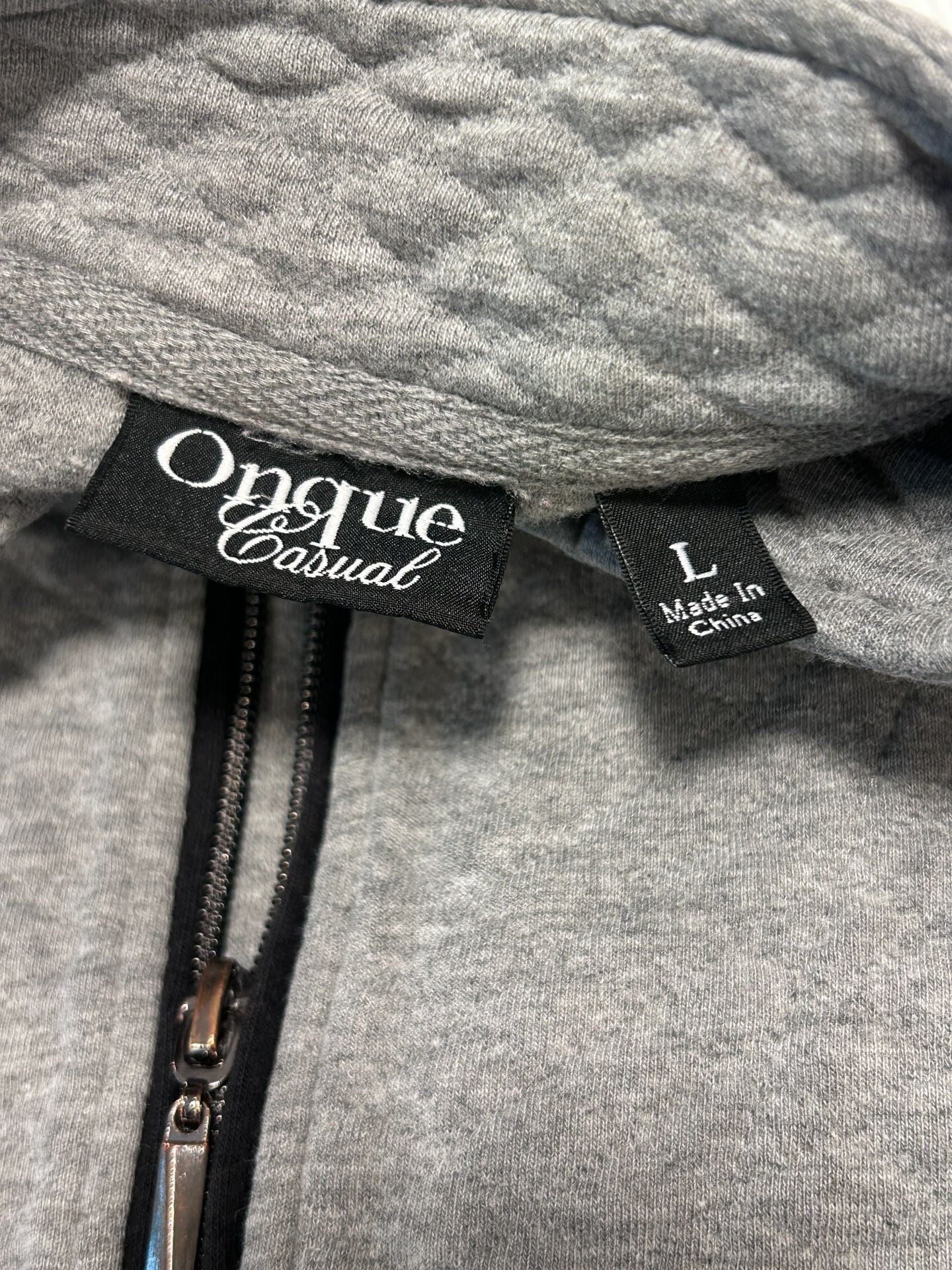 Onque Casual Full Zip Quilted Jacket Size L Gray Cotton Blend 5