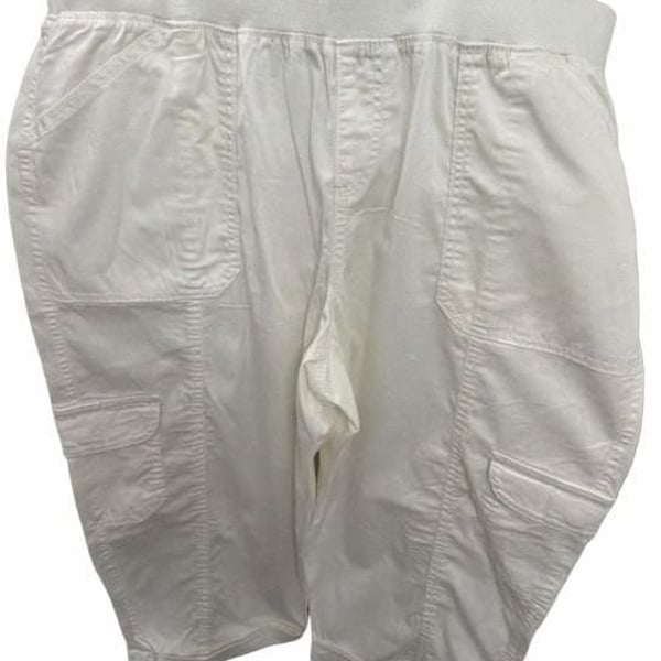 Style & Co Cargo Capri Pants PXL White Roll Tab Straight Mid Rise