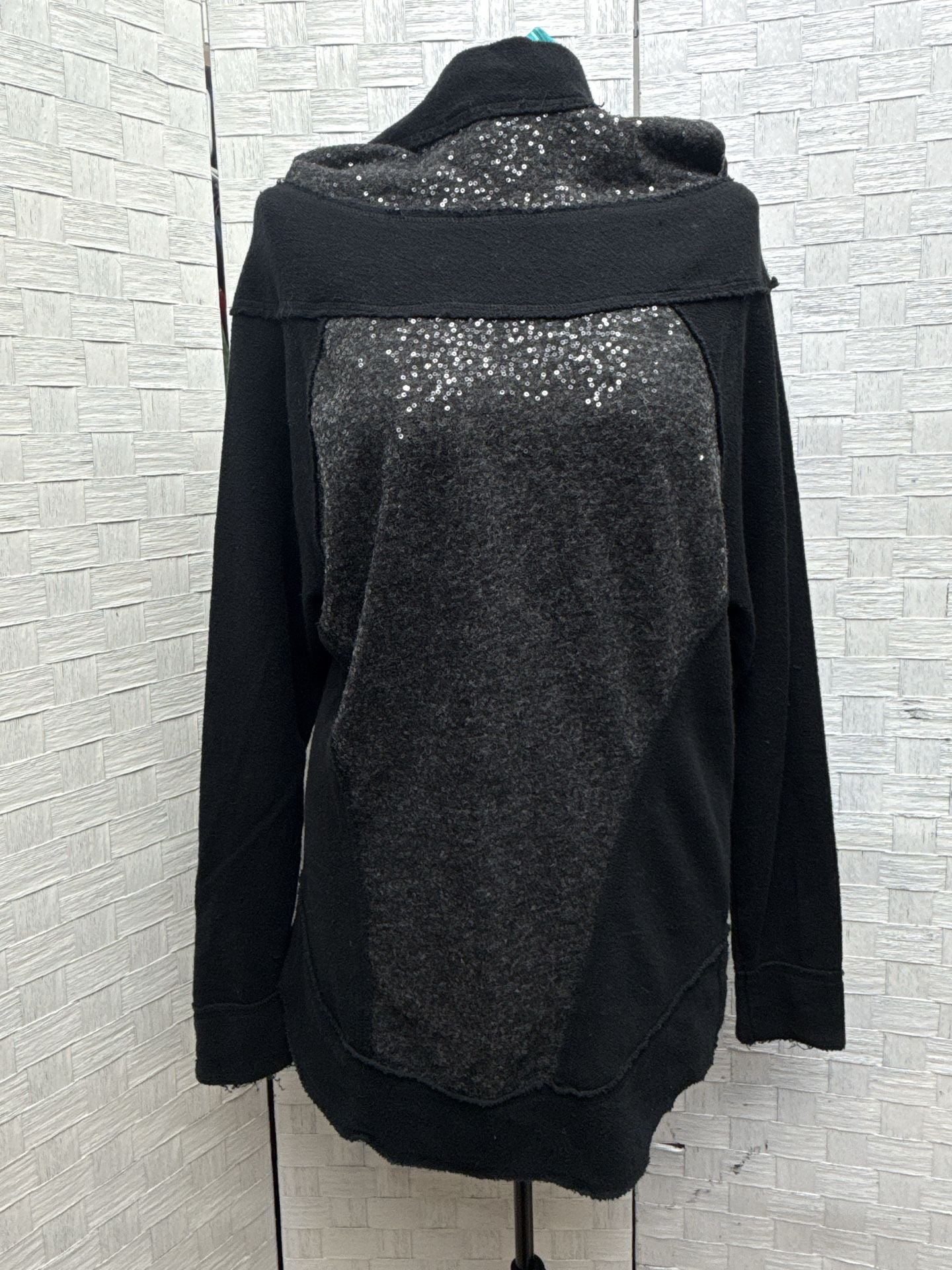 Free People Swash Sequin Hooded Sweatshirt Size S Black 2